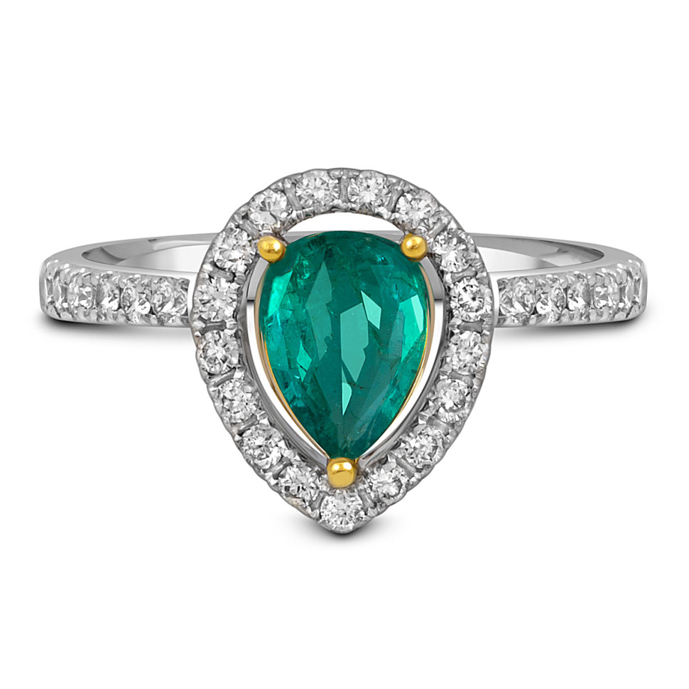 Кольцо из белого золота с бриллиантами и изумрудом (052547)