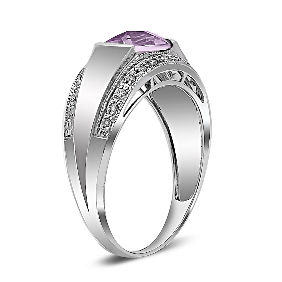 Кольцо из белого золота с бриллиантами и аметистом (020943)