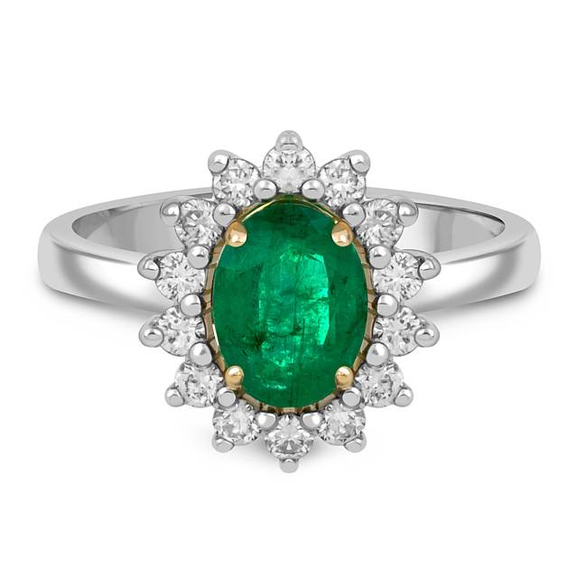 Кольцо из белого золота с бриллиантами и изумрудом (051334)