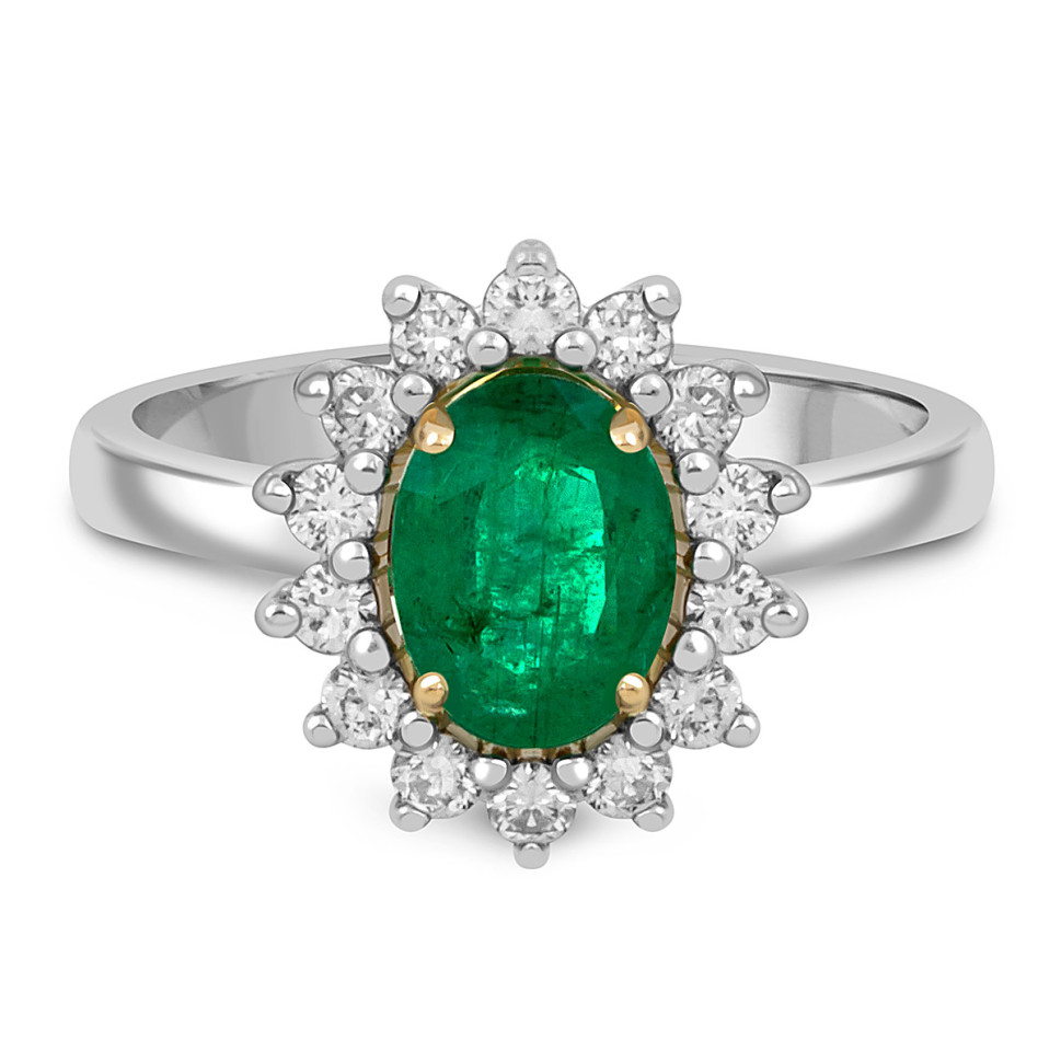 Кольцо из белого золота с бриллиантами и изумрудом (051334)