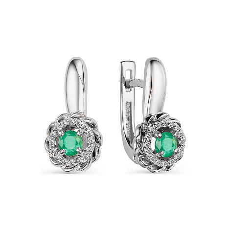 Серьги из белого золота с бриллиантами и изумрудами (046053)