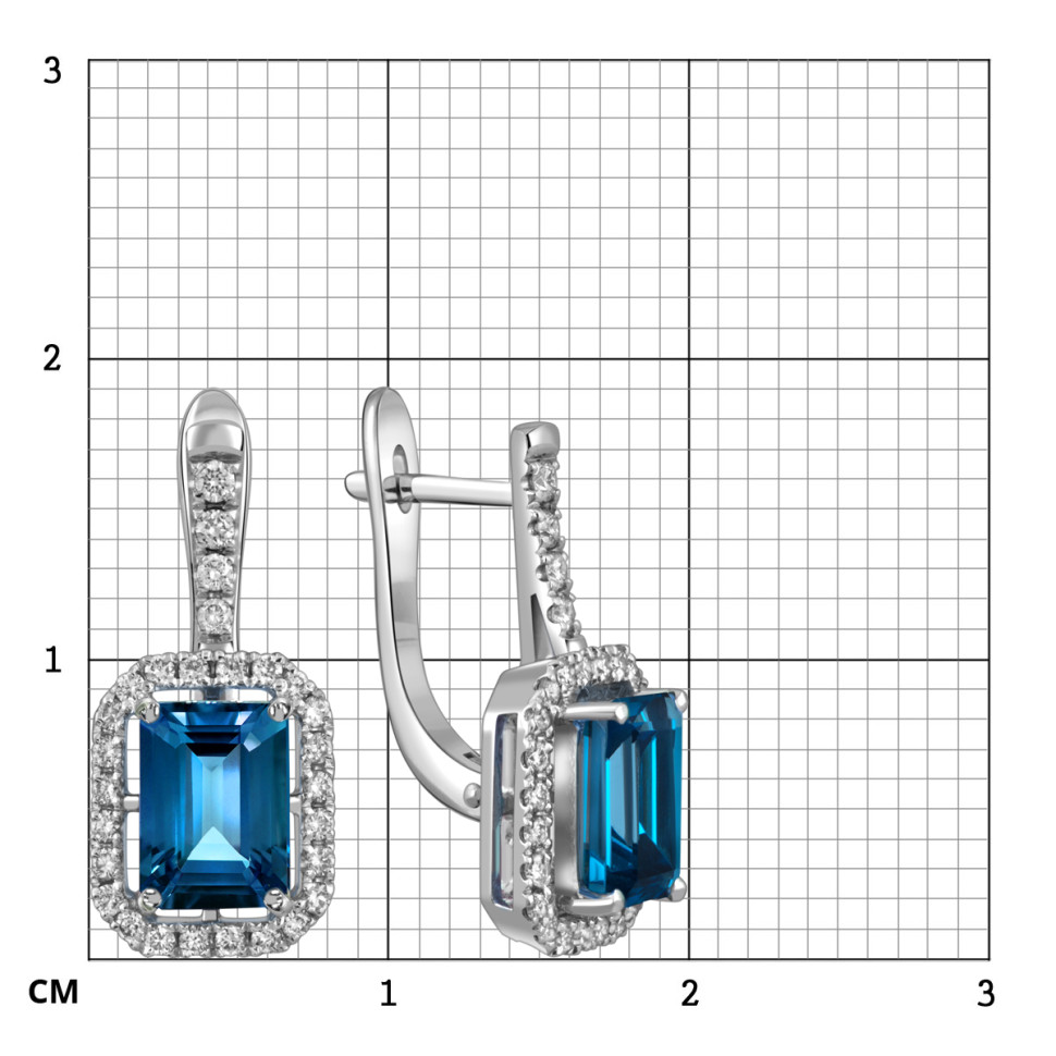 Серьги из белого золота с бриллиантами и топазом лондон (059447)