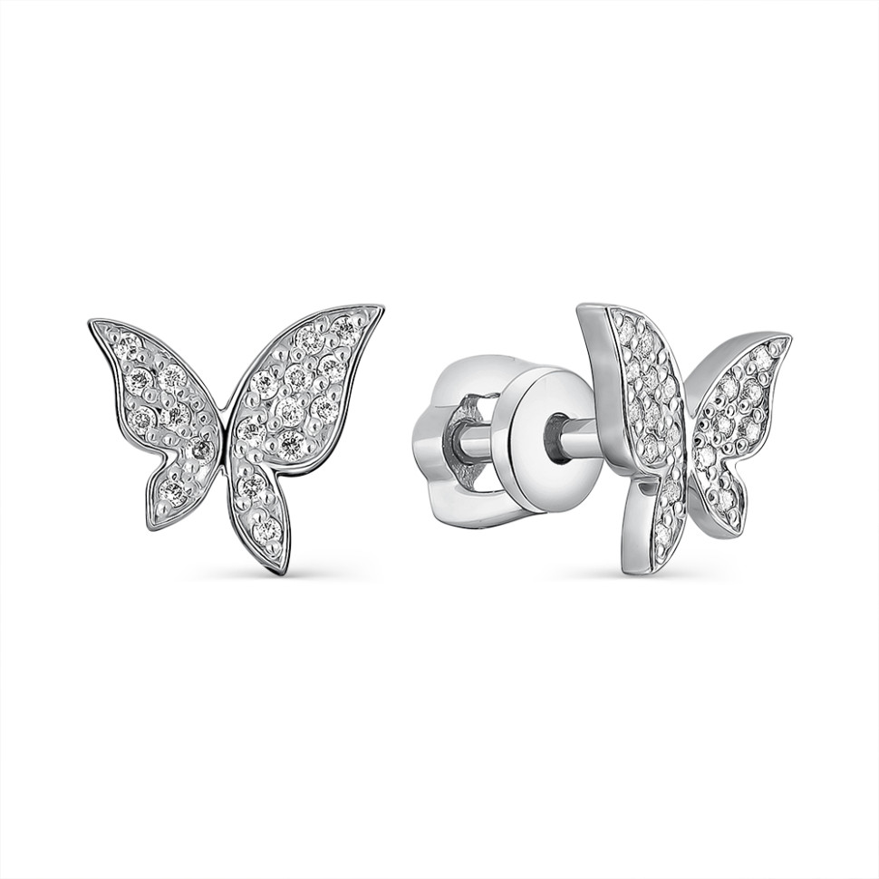 Серьги пусеты из белого золота с бриллиантами 