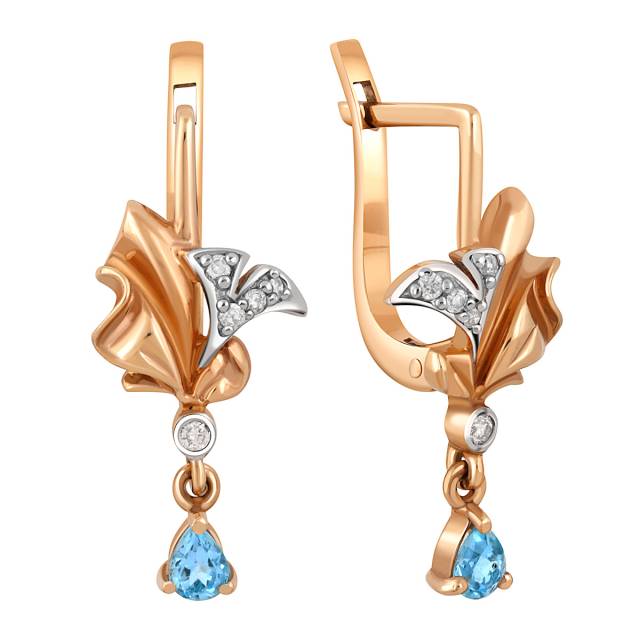 Серьги из комбинированного золота с бриллиантами и топазами (009714)