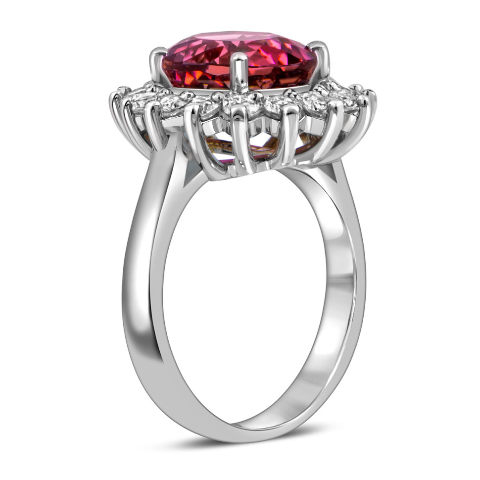 Кольцо из белого золота с бриллиантами и турмалином (059455)