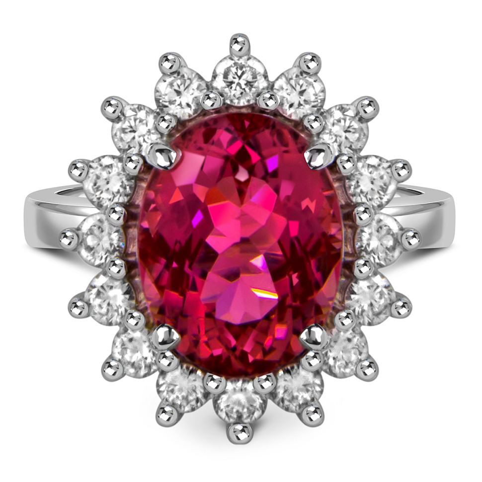 Кольцо из белого золота с бриллиантами и турмалином (059455)