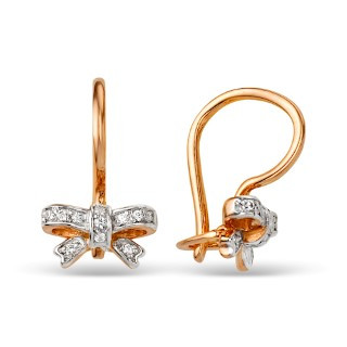 Детские серьги из красного золота с фианитами 