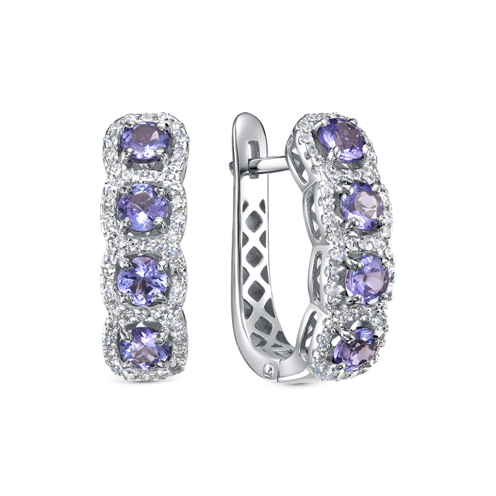 Серьги из белого золота с бриллиантами и танзанитами (058852)