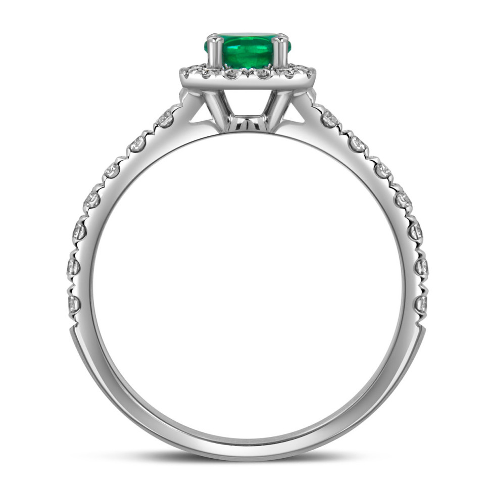 Кольцо из белого золота с бриллиантами и изумрудом (060963)