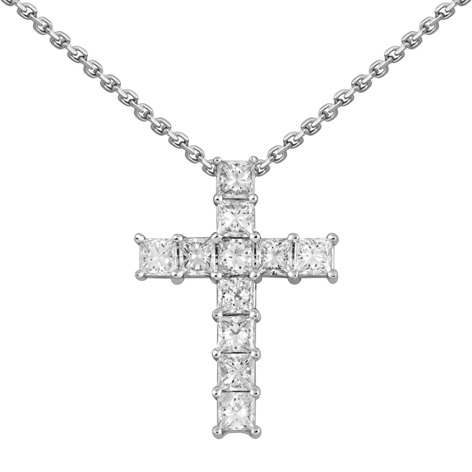 Колье крест из белого золота с бриллиантами (048094)
