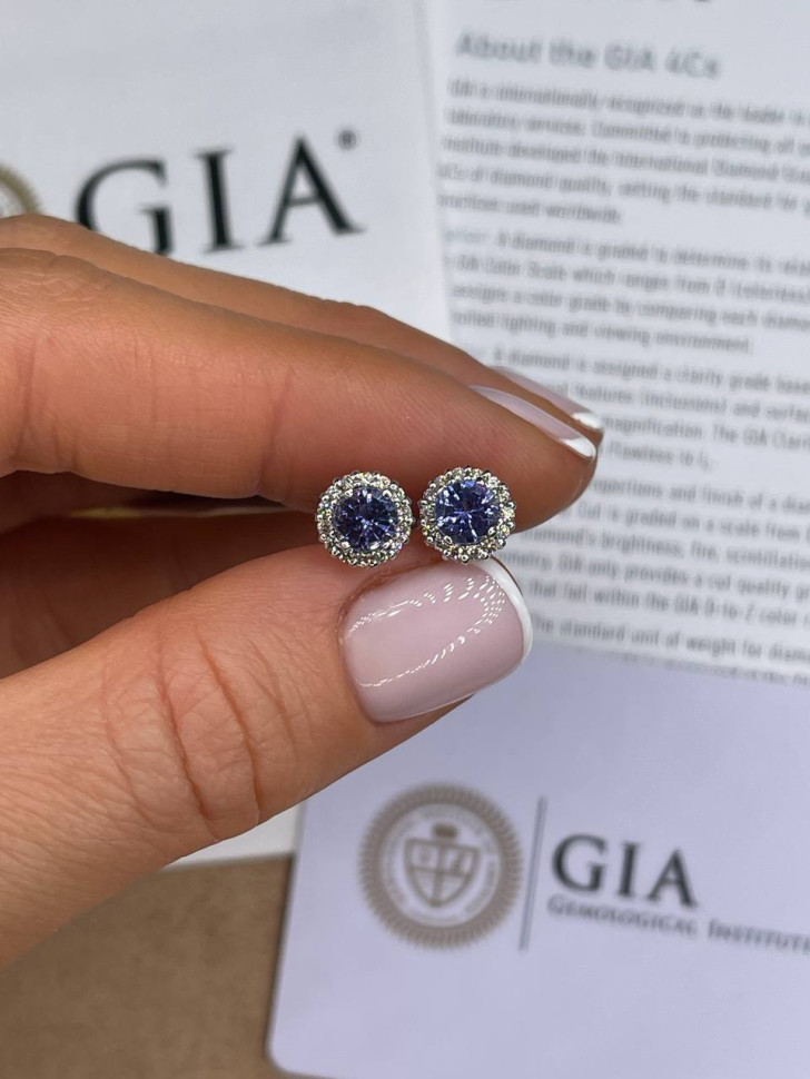 Серьги пусеты из белого золота с бриллиантами и танзанитами (055653)