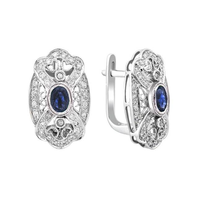 Серьги из белого золота с бриллиантами и сапфирами (020542)
