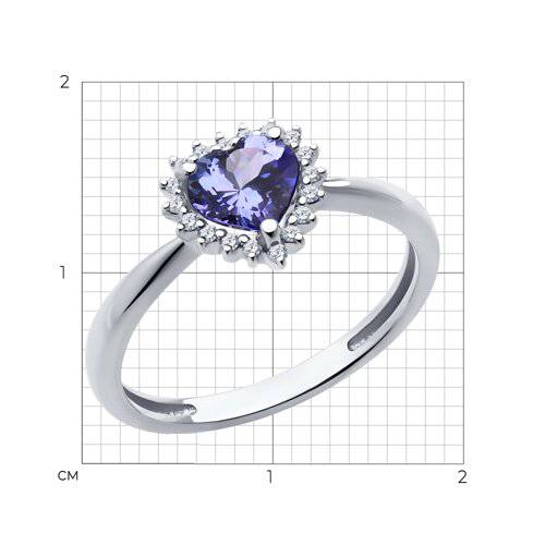 Помолвочное кольцо из белого золота с бриллиантами и танзанитом "Сердце" (056211)