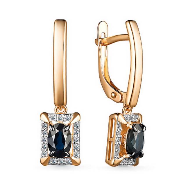 Серьги из красного золота с бриллиантами и сапфирами (053314)