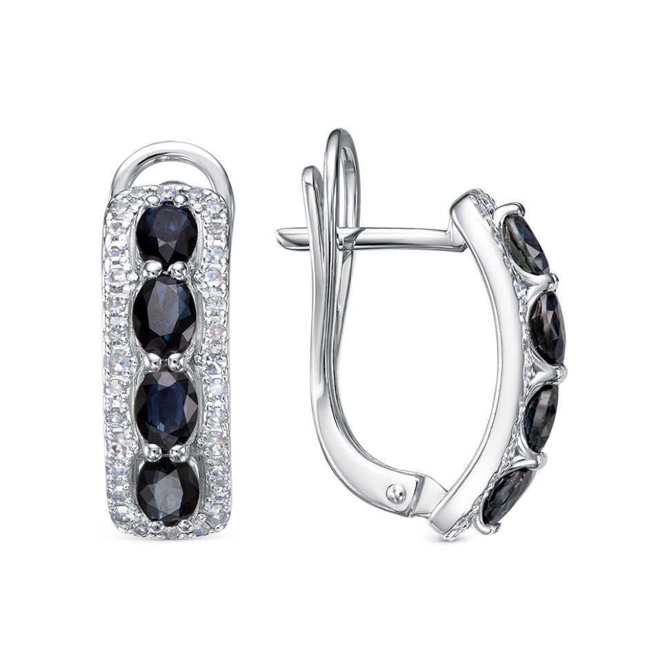 Серьги из белого золота с бриллиантами и сапфиарми (058855)