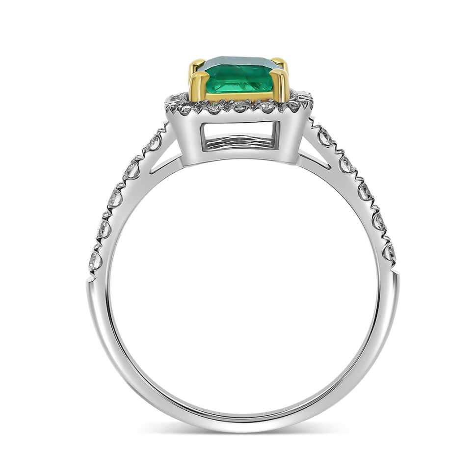 Кольцо из белого золота с бриллиантами и изумрудом (055610)