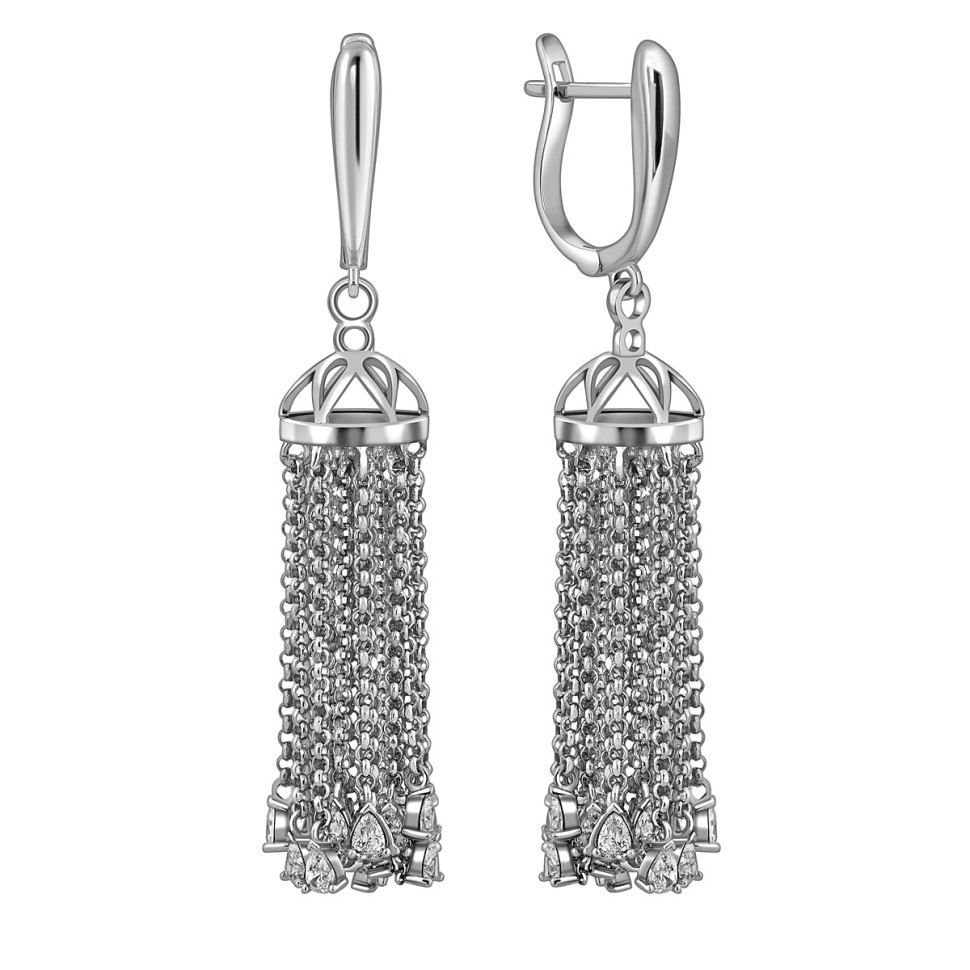 Серьги из белого золота с фианитами (057826)