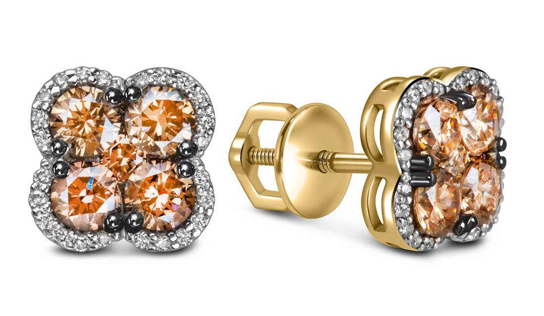 Серьги пусеты из жёлтого золота с бриллиантами (061262)