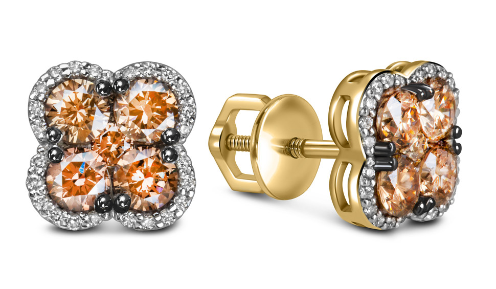 Серьги пусеты из жёлтого золота с бриллиантами (061262)