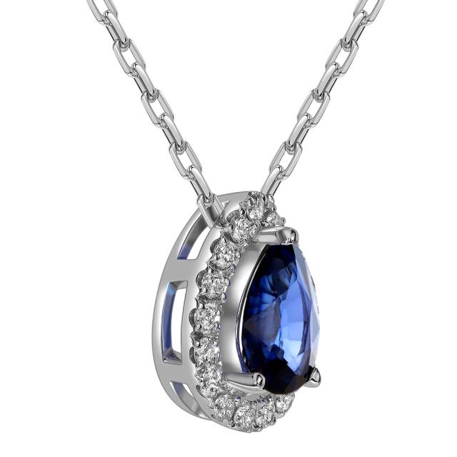 Колье из белого золота с бриллиантами и сапфиром (061071)