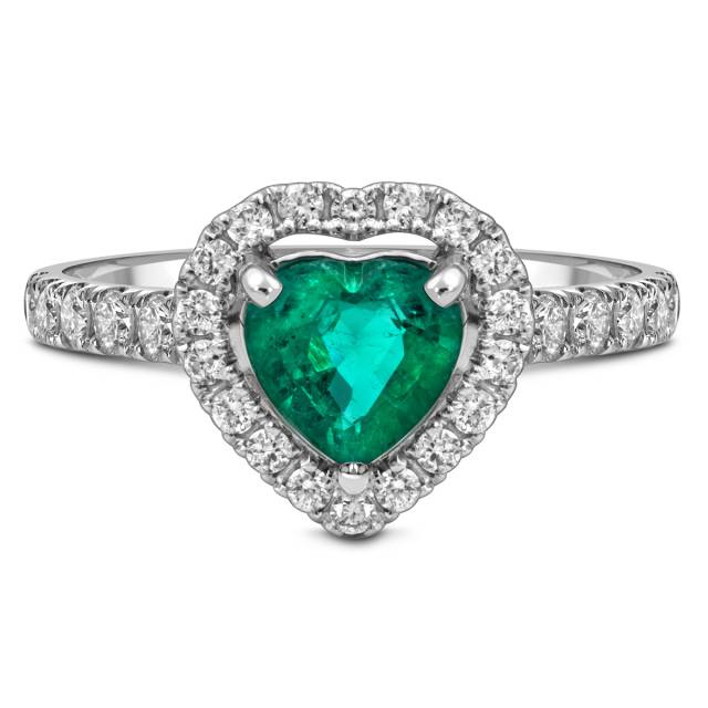 Помолвочное кольцо из белого золота с бриллиантами и изумрудом "Сердце" (058710)