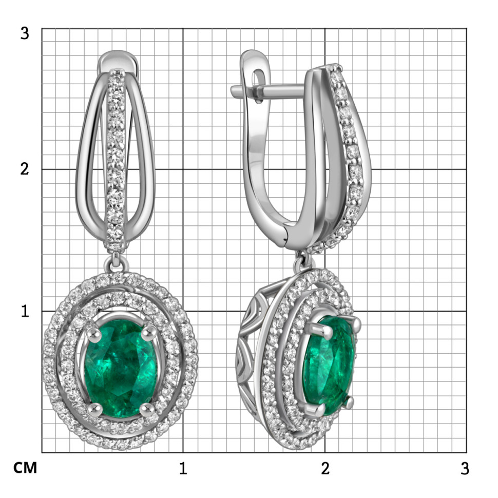 Серьги из белого золота с бриллиантами и изумрудами (025203)