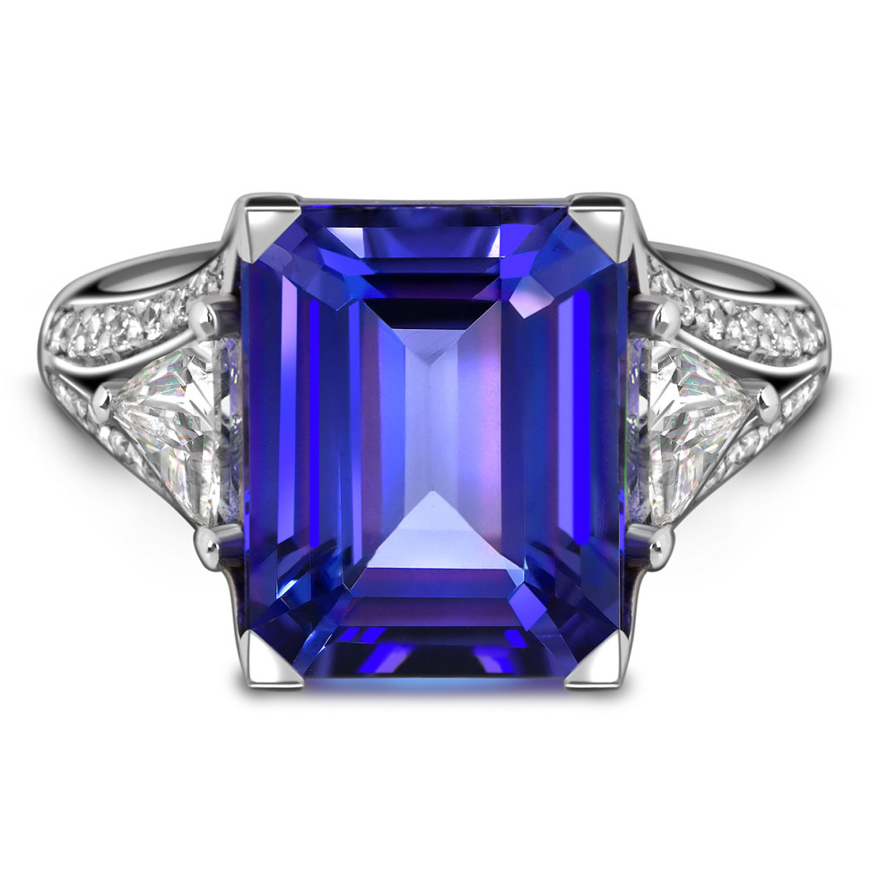 Кольцо из белого золота с бриллиантами и танзанитом (053571)