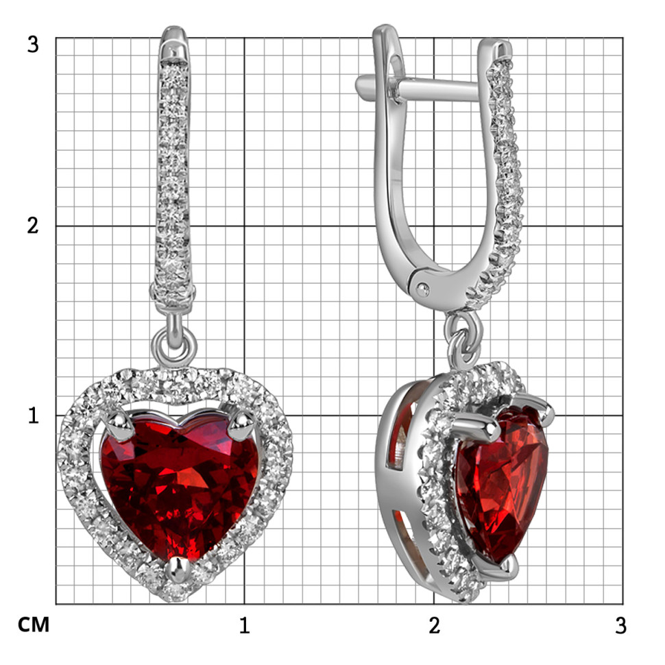 Серьги из белого золота с бриллиантами и гранатами 