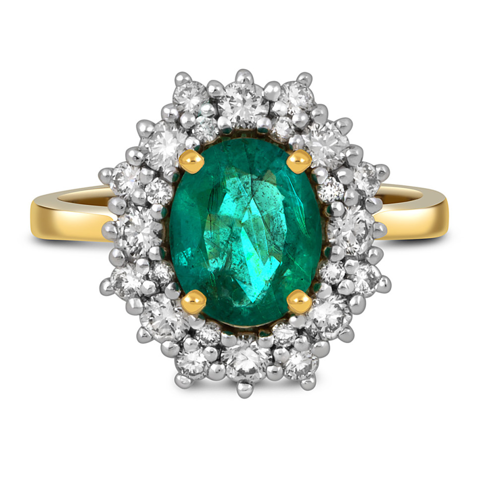 Кольцо из жёлтого золота с бриллиантами и изумрудом (052370)