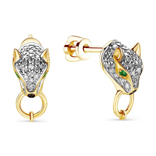 Серьги из жёлтого золота с бриллиантами и изумрудами (059888)