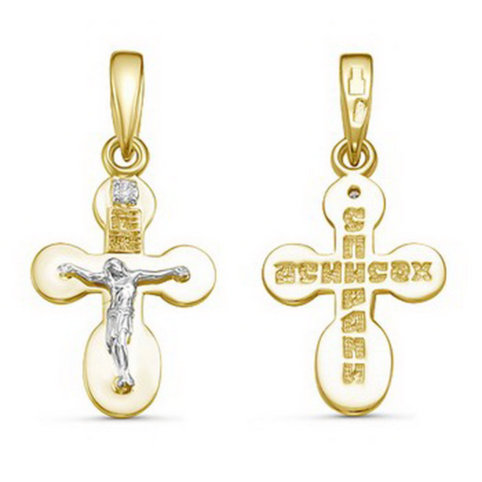 Кулон крест из жёлтого золота с бриллиантом (061243)