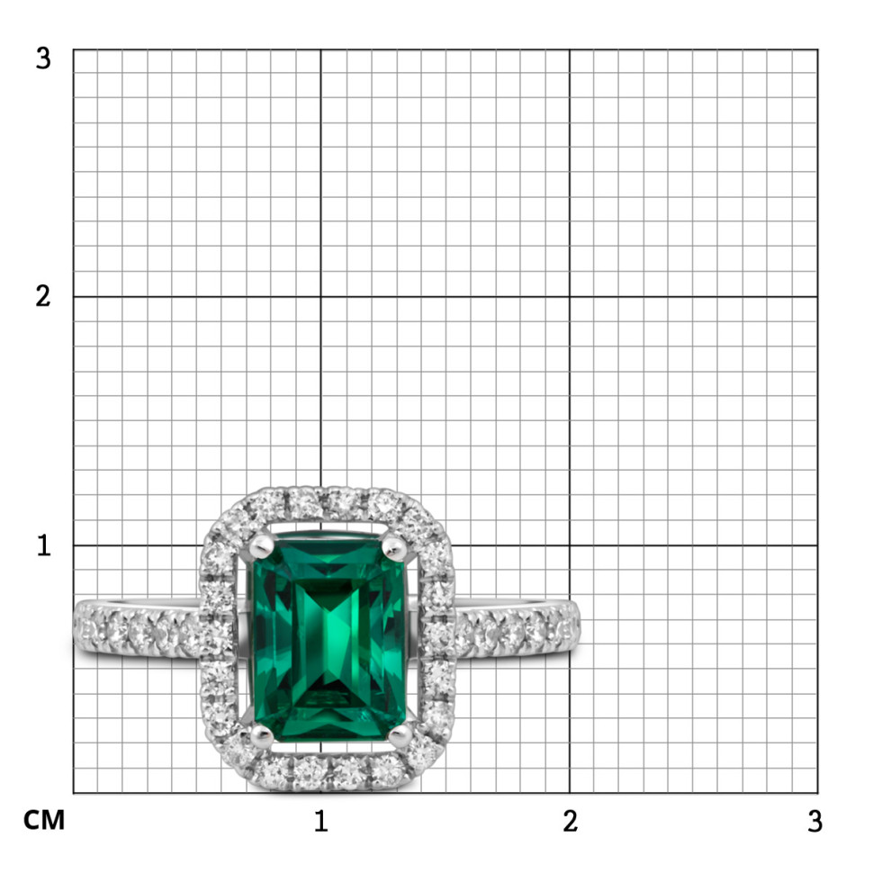 Кольцо из белого золота с бриллиантами и изумрудом (049396)