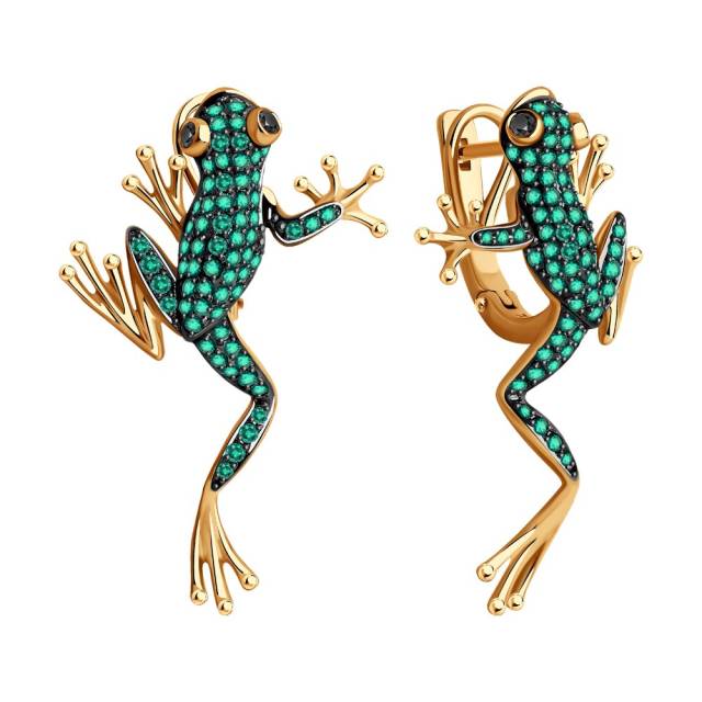 Серьги из красного золота с бриллиантами и изумрудами (052801)