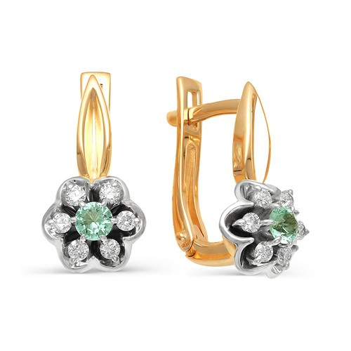 Серьги из комбинированного золота с бриллиантами и изумрудами (031539)