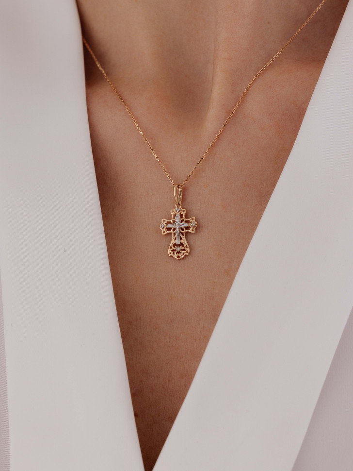 Кулон крест из комбинированного золота с бриллиантами (060910)