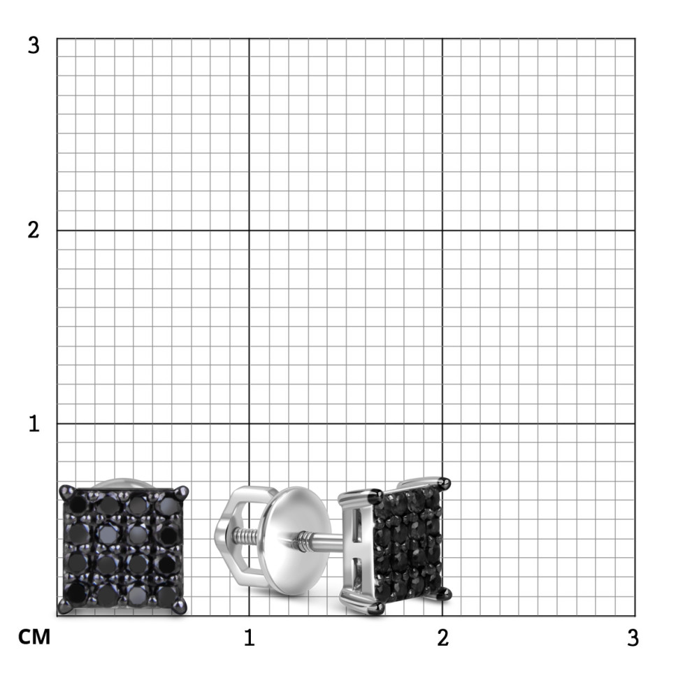 Серьги пусеты из белого золота с чёрными бриллиантами (059209)