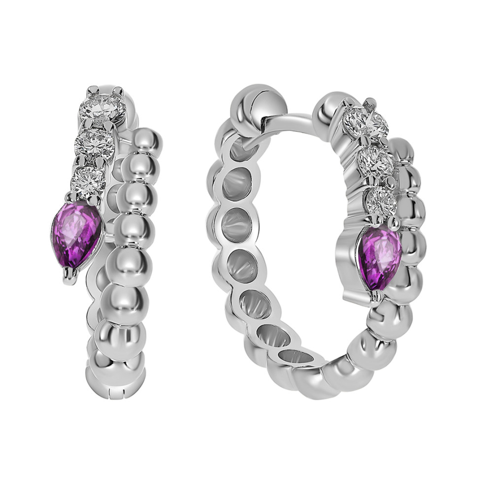 Серьги конго из белого золота с бриллиантами и розовыми сапфирами (061123)