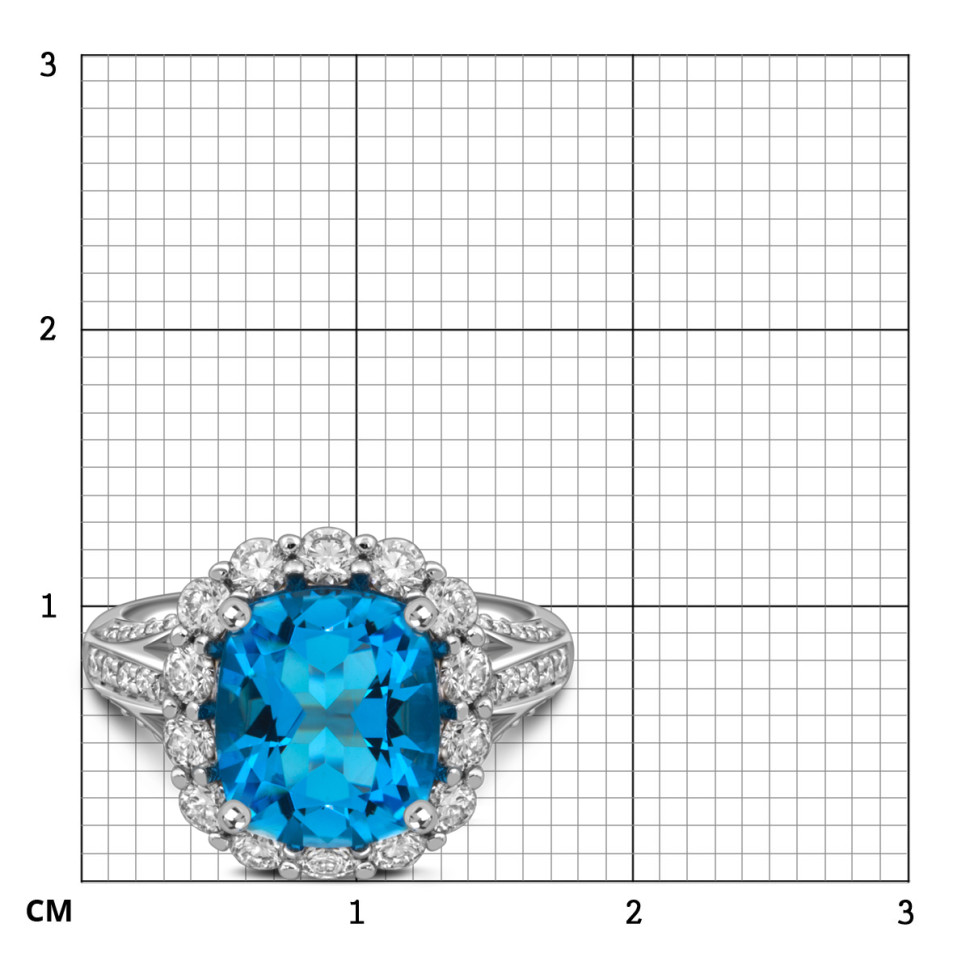 Кольцо из белого золота с бриллиантами и топазом (058645)