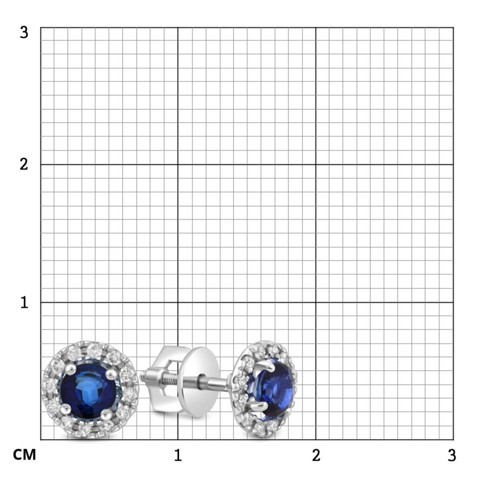 Серьги пусеты из белого золота с бриллиантами и сапфирами (049358)