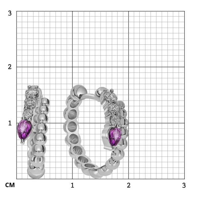 Серьги конго из белого золота с бриллиантами и розовыми сапфирами (060989)