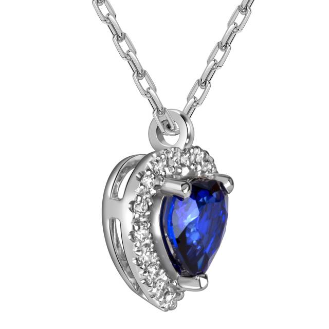 Колье из белого золота с бриллиантами сапфиром "Сердце" (060564)