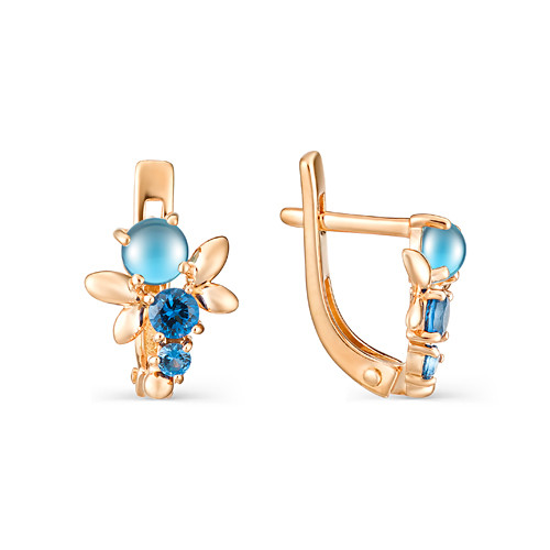 Детские серьги из красного золота с цветными фианитами 