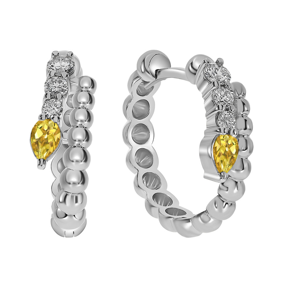Серьги конго из белого золота с бриллиантами и жёлтыми сапфирами (060991)
