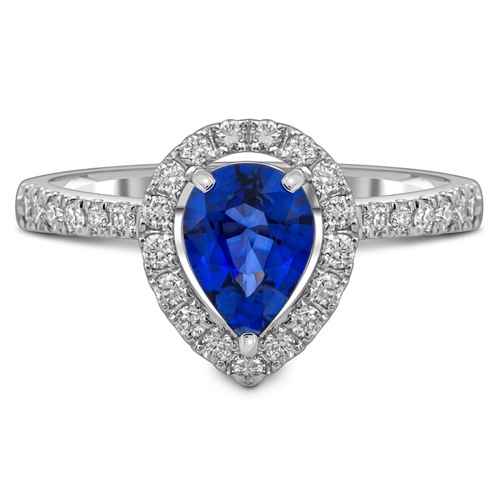 Кольцо из белого золота с бриллиантами и сапфиром (055518)