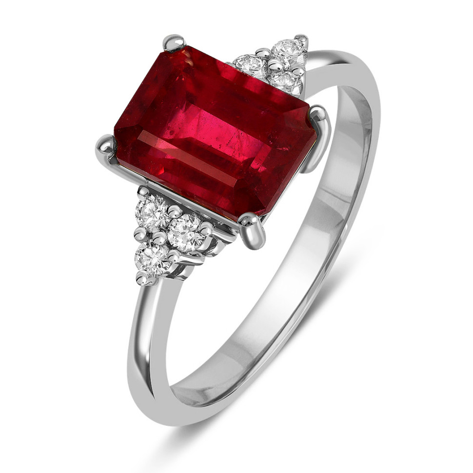 Кольцо из белого золота с бриллиантами и рубином (061058)