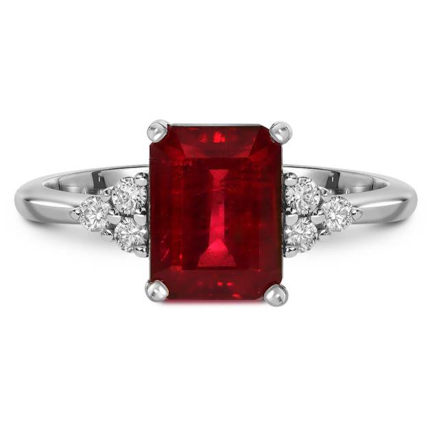 Кольцо из белого золота с бриллиантами и рубином (061058)