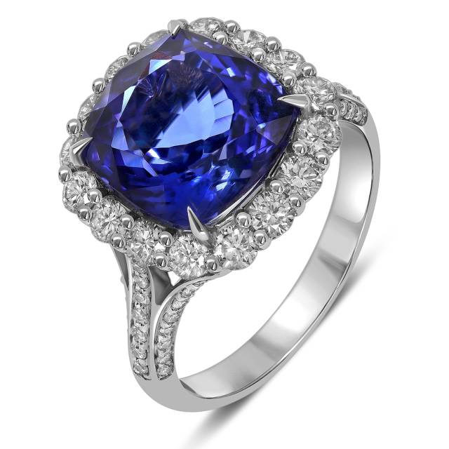 Кольцо из белого золота с бриллиантами и танзанитом (053572)