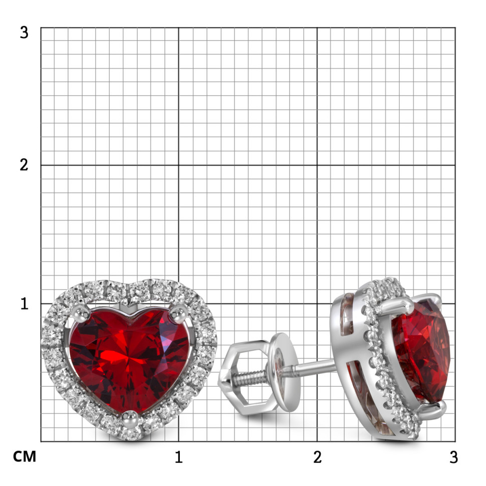 Серьги пусеты из белого золота с бриллиантами и грантами 