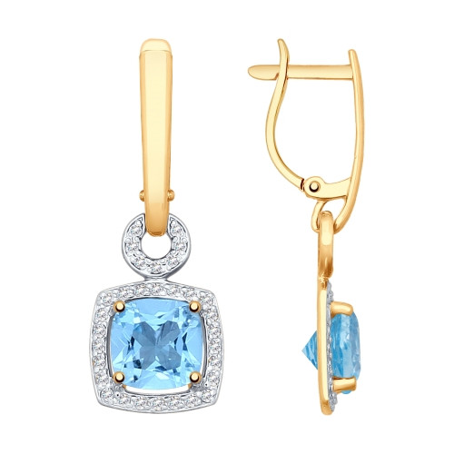 Серьги из красного золота с топазами и фианитами (038370)