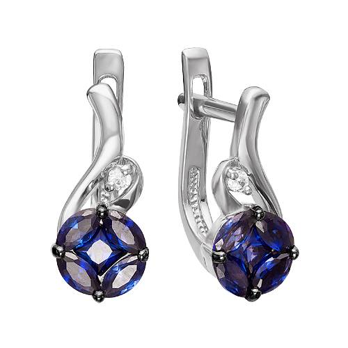 Серьги из белого золота с бриллиантами и сапфирами (040619)